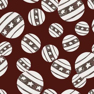 Creative seamless pattern with random doodle circus balls with stars. Brown background. Simple design.