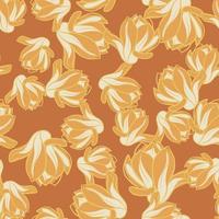 Hand drawn seamless pattern in orange tones with random mognolia flowers shapes. vector