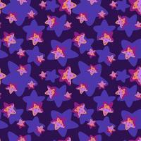 estrellas púrpuras de patrones sin fisuras aisladas sobre fondo oscuro. plantilla colorida para textiles, telas, papel de regalo, fondos de pantalla. vector