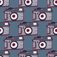 Photo camera vintage seamless pattern. Retro photo cameras design. Repeated texture in doodle style. vector