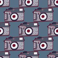 Photo camera vintage seamless pattern. Retro photo cameras design. Repeated texture in doodle style. vector