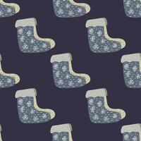 Painter winter shoes doodle elements seamless cozy pattern. Warm boots print in navy blue color. vector