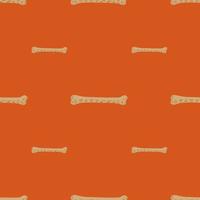 Dog snack seamless pattern with simple beige bones ornament. Orange background. Animal food. vector