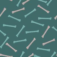 Seamless pattern in hand drawn style with decorative canine bones random shapes. Turquoise background. vector