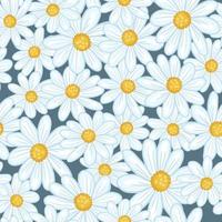 Random seamless pattern with doodle hand drawn light blue daisy flowers silhouettes. Bloom backdrop. vector
