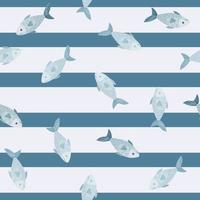 Seamless pattern fish on light stripes background. Modern ornament with sea animals. vector