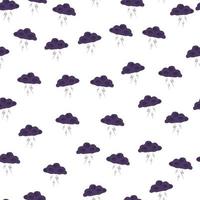 Clouds with lightning of seamless pattern. Cute hand drawn background. vector