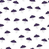 Clouds with lightning of seamless pattern. Cute hand drawn background. vector