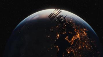 International Space Station in outer space over the planet Earth orbit video