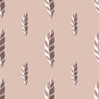 Minimalistic style seamless pattern with creative feather silhouettes print. Lilac pale background. vector