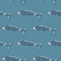 Seamless pattern Bowhead whale on blue background. Template of cartoon character of ocean for children. vector