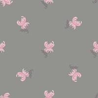 Minimalistic style seamless pattern with pink little chrysathemum flowers shapes. Grey background. vector