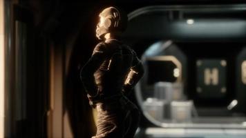 Steampunk woman in futuristic space ship video