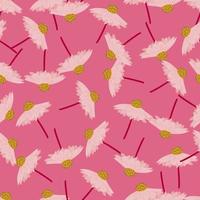 Hand drawn seamless pattern with random gebera flowers ornament. Bright pink background. vector