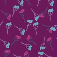 Hand drawn nature seamless pattern with abstract pink and blue random yarrow silhouettes. Plants backdrop. vector