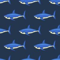 tiburón de patrones sin fisuras sobre fondo azul oscuro. textura de peces marinos para cualquier propósito. vector