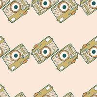 Photo camera vintage seamless pattern. Retro photo cameras design. Repeated texture in doodle style. vector