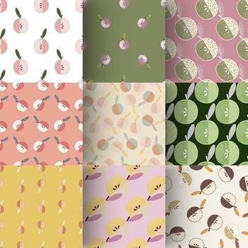 conjunto de patrones sin fisuras de fruta de manzana. colecciones de patrones de manzana estilo doodle. vector