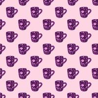 Cute mugs seamless pattern. Background of teatime. vector