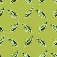 Pastel palette seamless doodle pattern with botany leaf simple ornament. Light green background. vector