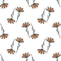 Isolated seamless pattern with orange outline daisy ornament. White background. vector