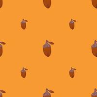 Minimalistic style seamless pattern with brown acorn silhouettes print. Orange background. Simple style. vector