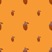 Minimalistic style seamless pattern with brown acorn silhouettes print. Orange background. Simple style. vector