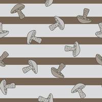 Decorative seamless pattern with random Leccinum scabrum mushroom ornament. Striped background. vector