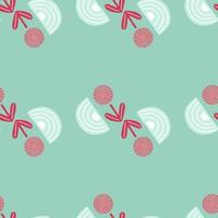 Seamless pattern abstract flowers on turquoise background. Minimalist pink textured of plants for textile design. vector