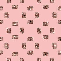Photo camera vintage seamless pattern. Retro photo cameras design. Repeated texture in doodle style. vector