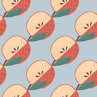 Pink pastel colored apples ornament seamless pattern. Blue background. Cartoon food backdrop. vector