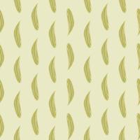 Simple foliage seamless pattern with little green contoured lily of the valley leaves shapes. Grey background. vector