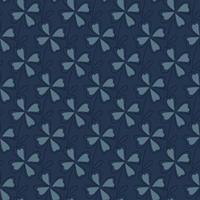 Abstract decorative seamless pattern with botanic clover leaf ornament. Navy blue dark background. vector
