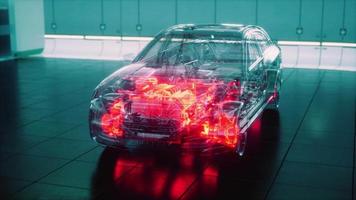 transparent car with engine in laboratory video