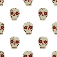 Isolated seamless pattern with mexican holiday skull ornament. Grey csary print on white background. vector