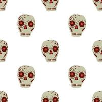 Isolated seamless pattern with mexican holiday skull ornament. Grey csary print on white background. vector