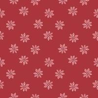 Geometric style abstract seamless pattern with pink carnation flowers ornament. Red background. vector