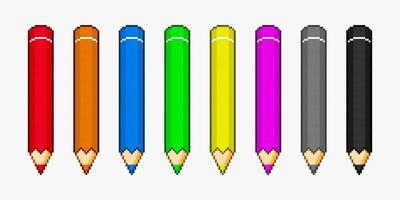 Set of colorful pencils in pixel art style vector