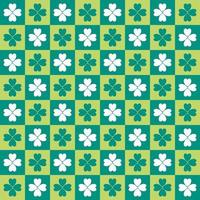 Green seamless pattern st Patric day background with shades of green and white clover lucky leaf in checked pattern vector