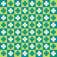 Green seamless pattern st Patric day background with shades of green and white clover lucky leaf in checked pattern vector