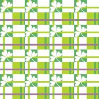 Clover lucky leaf st. Patrick day seamless pattern in checked chess style with white clover leaf on light green and dark green square. Pattern for fabric or paper vintage retro style background vector