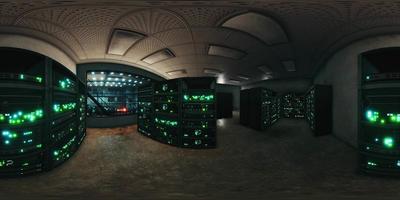 VR360 network server room with computers for digital tv ip communications video
