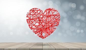 Abstract red heart background with light blurred bokeh for valentine's day template. Vector illustration.