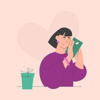 Happy Woman with a gift box and a letter vector