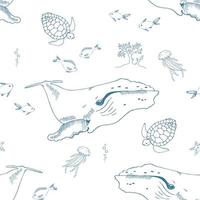 Seamless pattern with whale and under water creatures vector