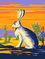 American Desert Hare in Joshua Tree National Park in the Mojave Desert California WPA Poster Art vector