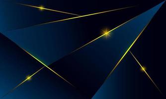 Abstract blue polygon triangles shape pattern background with golden line and lighting effect luxury style. Illustration Vector design digital technology concept.