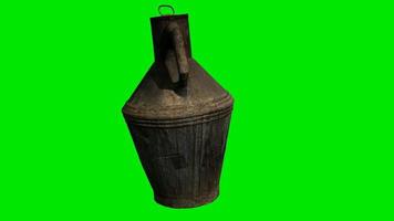 Vintage metal jug on green chromakey background video