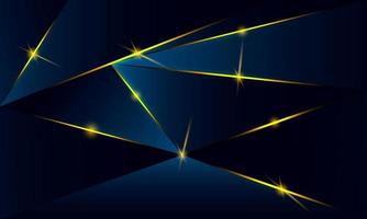 Abstract blue polygon triangles shape pattern background with golden line and lighting effect luxury style. Illustration Vector design digital technology concept.