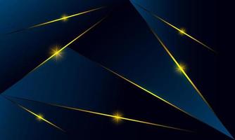 Abstract blue polygon triangles shape pattern background with golden line and lighting effect luxury style. Illustration Vector design digital technology concept.